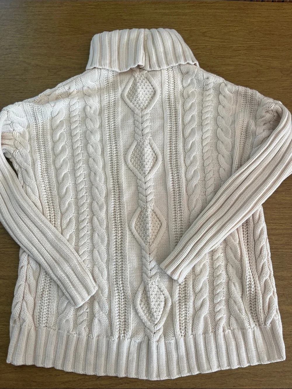 Athleta Classic Cream Cable Cowl-Neck Soft 100% Merino Wool Sweater, Sz XL